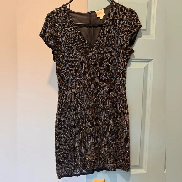 Parker Serena Beaded Sequin Dress, Size M - Picture 5 of 10